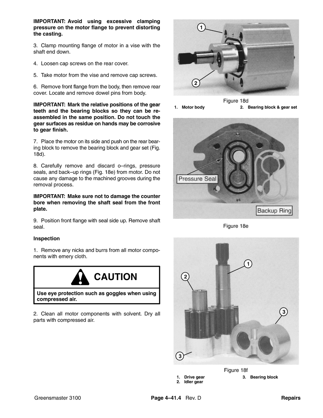 Toro 3100 manual Inspection, Greensmaster 4-41.4 Rev. D Repairs 
