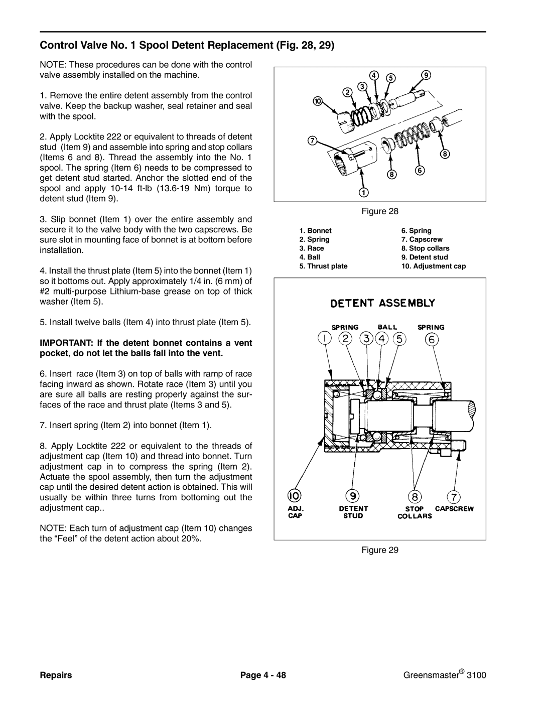 Toro 3100 manual Control Valve No Spool Detent Replacement 