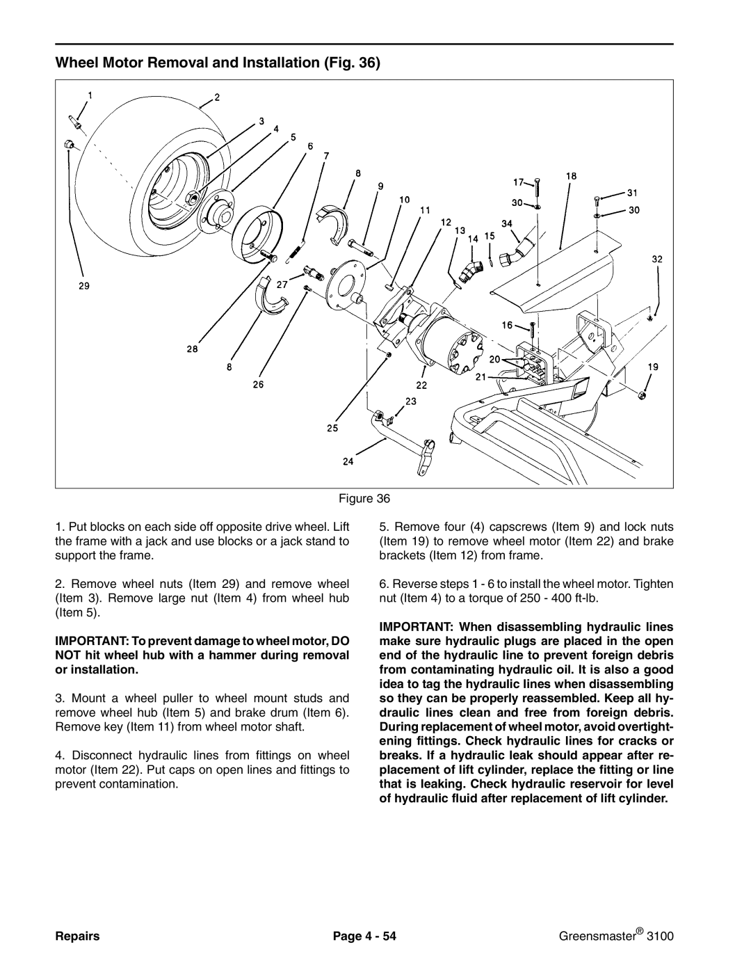 Toro 3100 manual Wheel Motor Removal and Installation Fig 