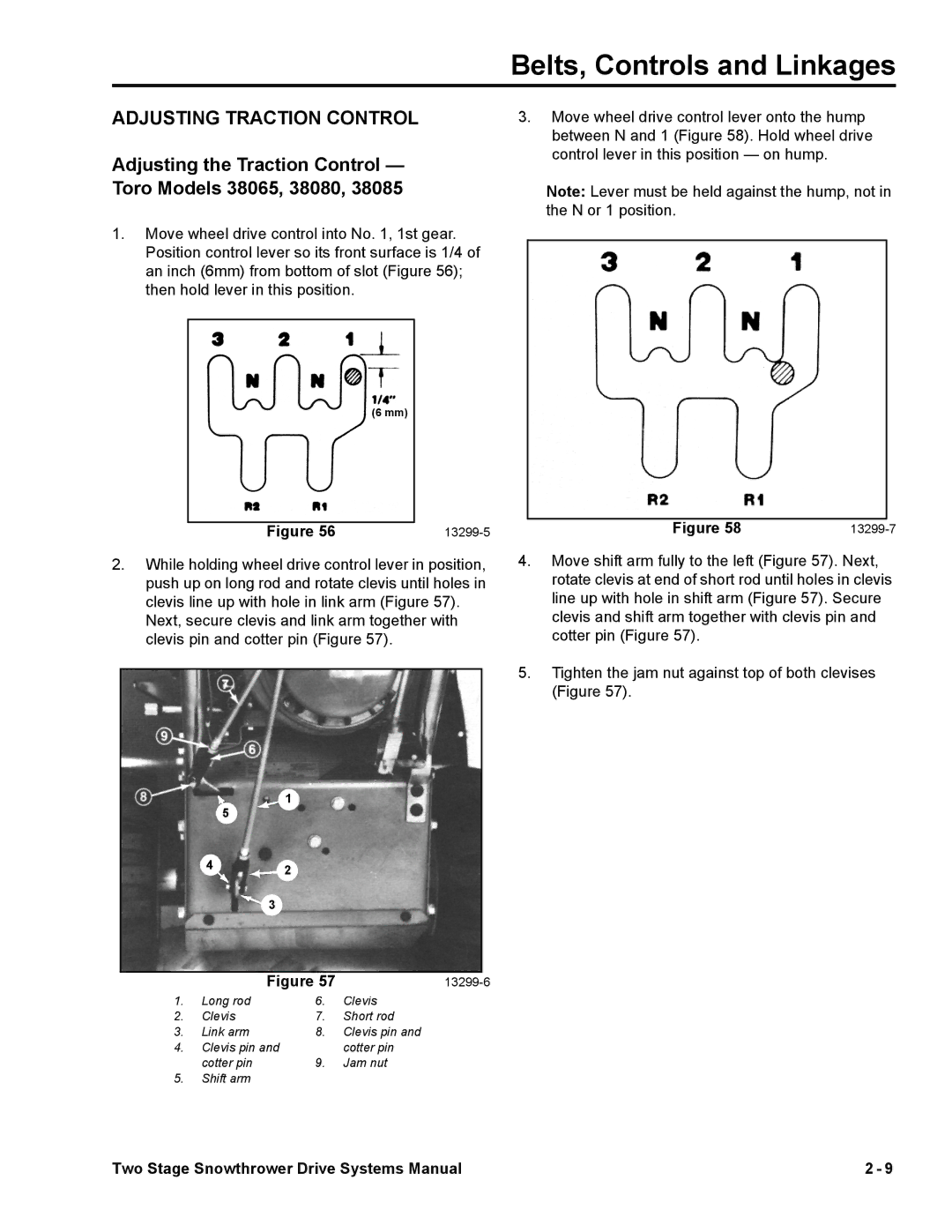 Toro manual Adjusting Traction Control, Adjusting the Traction Control Toro Models 38065, 38080 