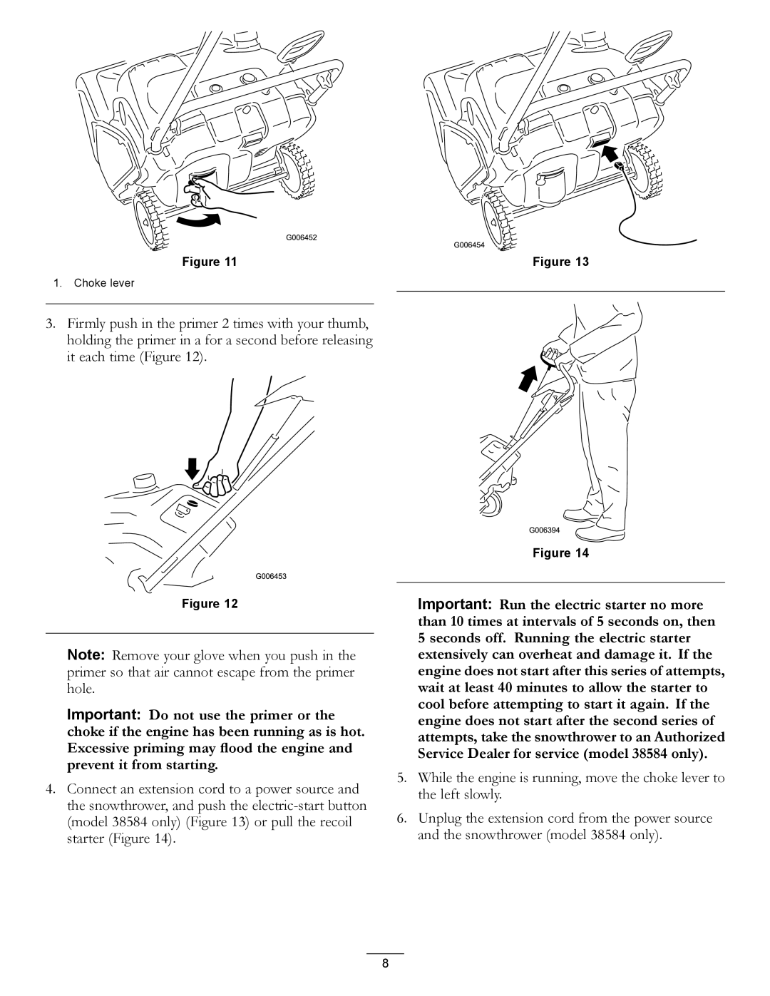 Toro 38584, 38583 owner manual Choke lever 