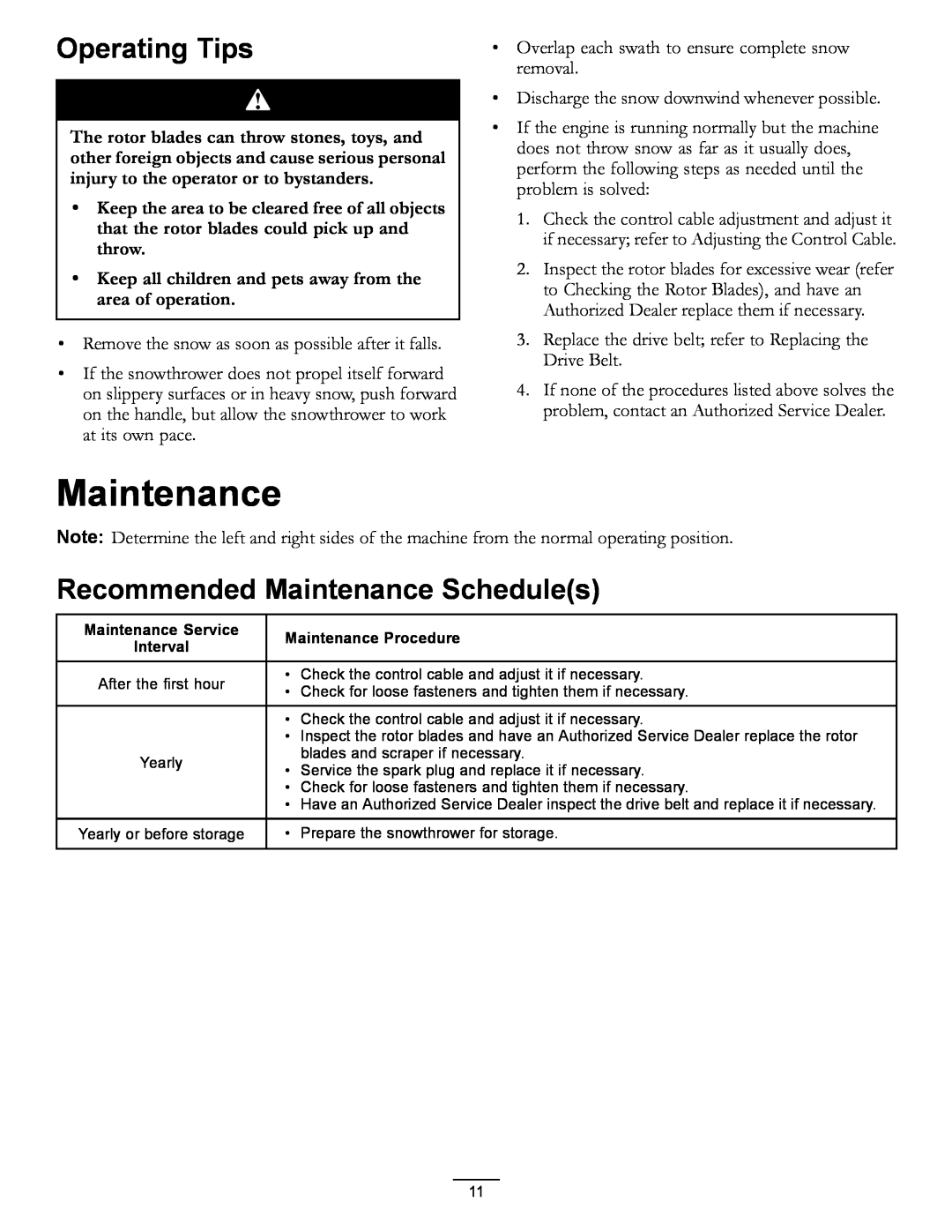 Toro 38583, 38584 owner manual Operating Tips, Recommended Maintenance Schedules 