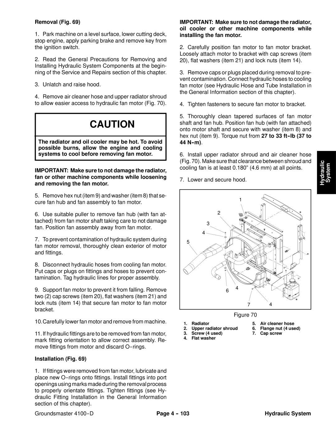 Toro 4100-D service manual Radiator Air cleaner hose Upper radiator shroud 