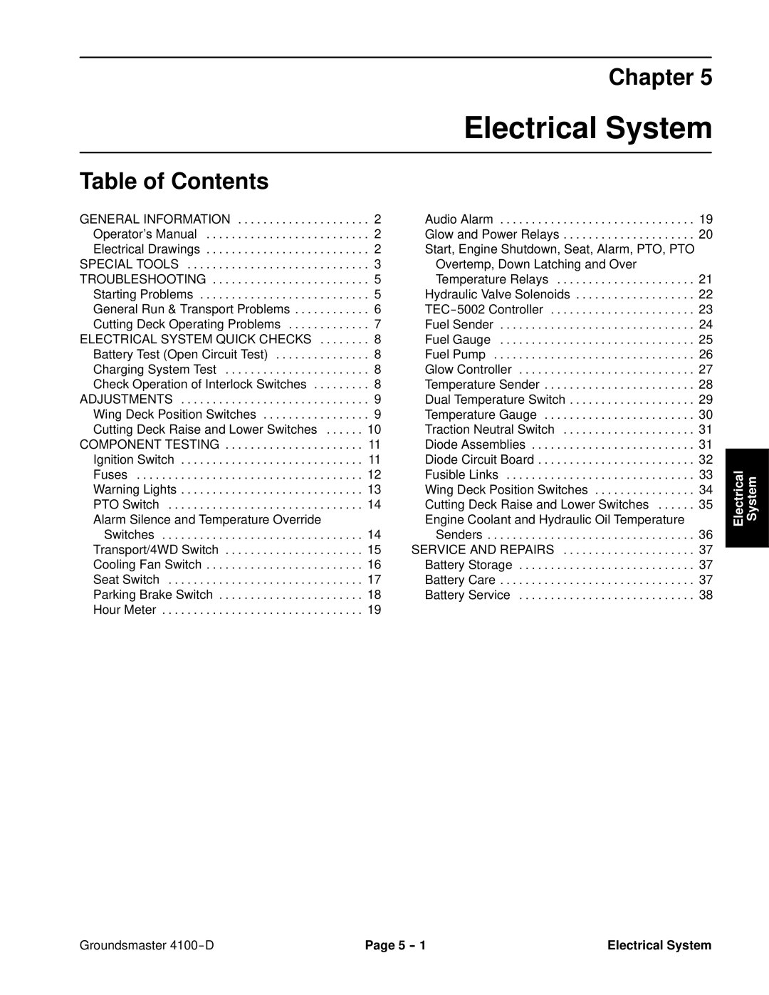 Toro 4100-D service manual Groundsmaster 4100--D Electrical System 