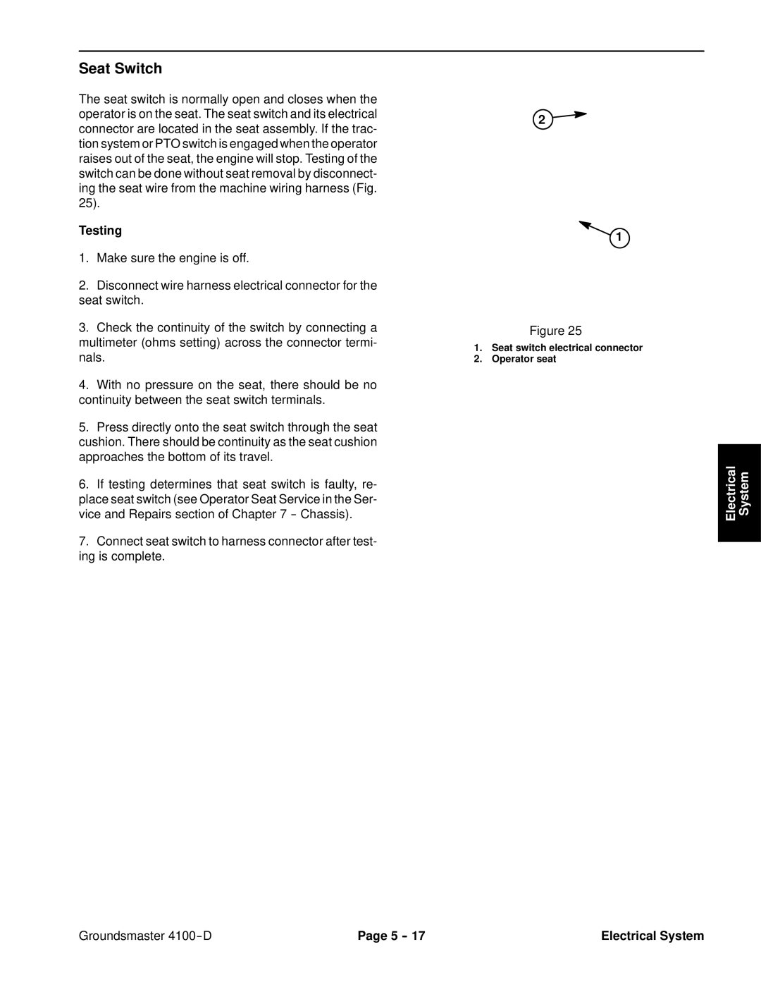 Toro 4100-D service manual Seat Switch 