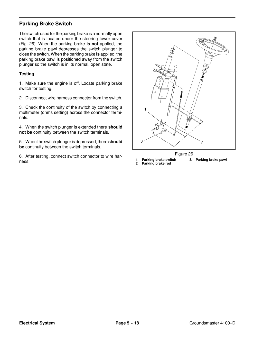 Toro 4100-D service manual Parking Brake Switch 