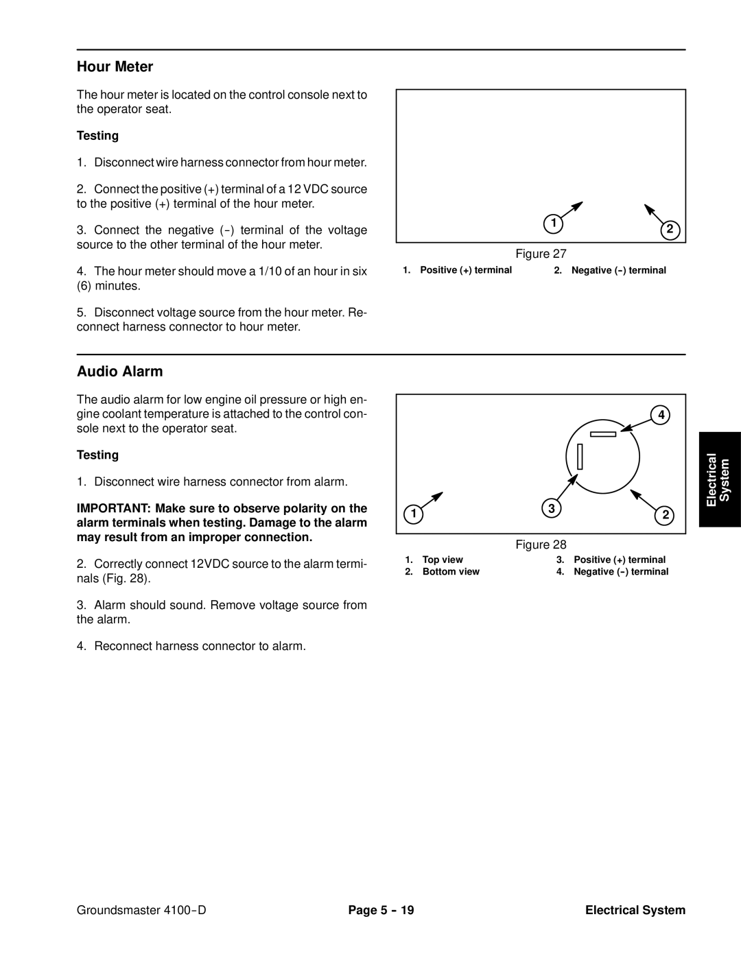 Toro 4100-D service manual Hour Meter, Audio Alarm 