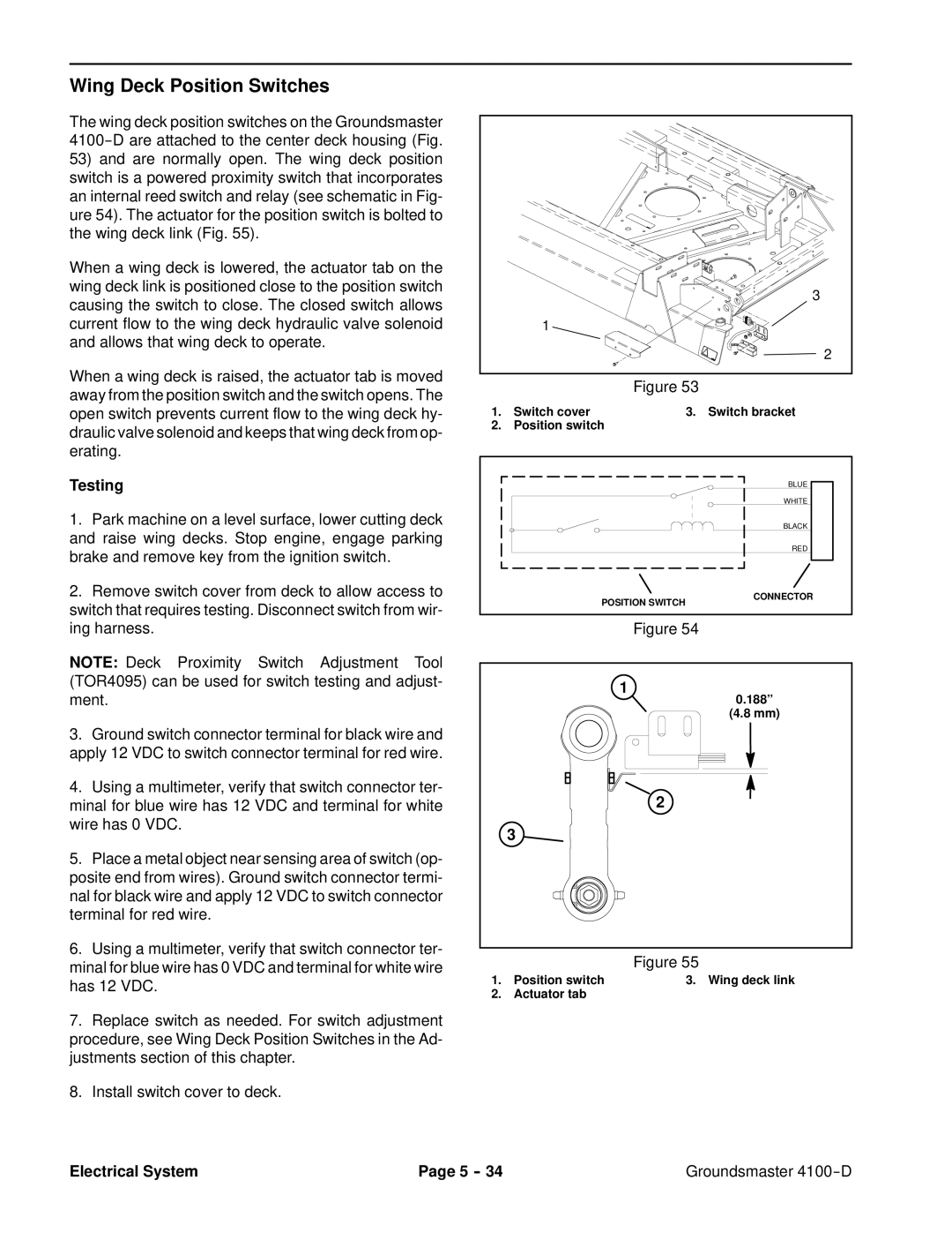 Toro 4100-D service manual Switch cover Switch bracket Position switch 