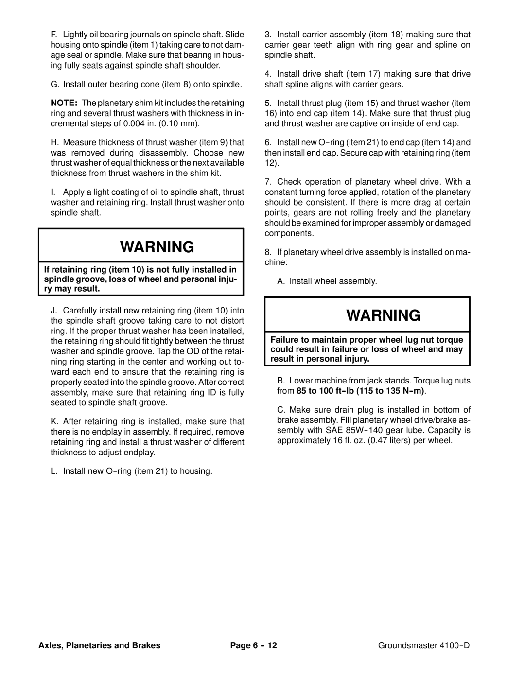 Toro 4100-D service manual Axles, Planetaries and Brakes Groundsmaster 4100--D 