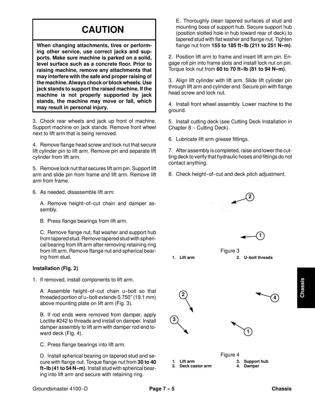 Toro 4100-D service manual Cal bearing from lift arm after removing retaining ring 