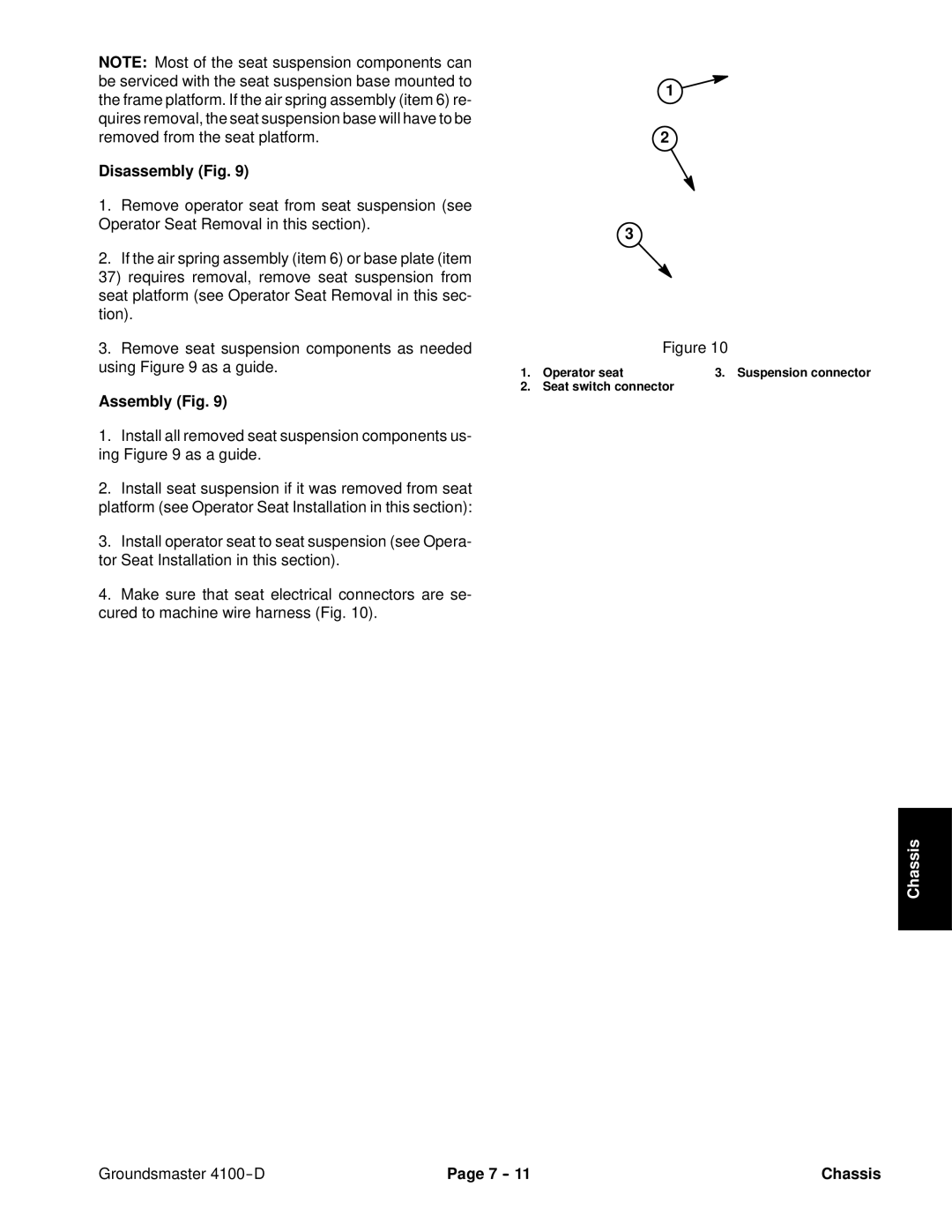 Toro 4100-D service manual Operator seat 