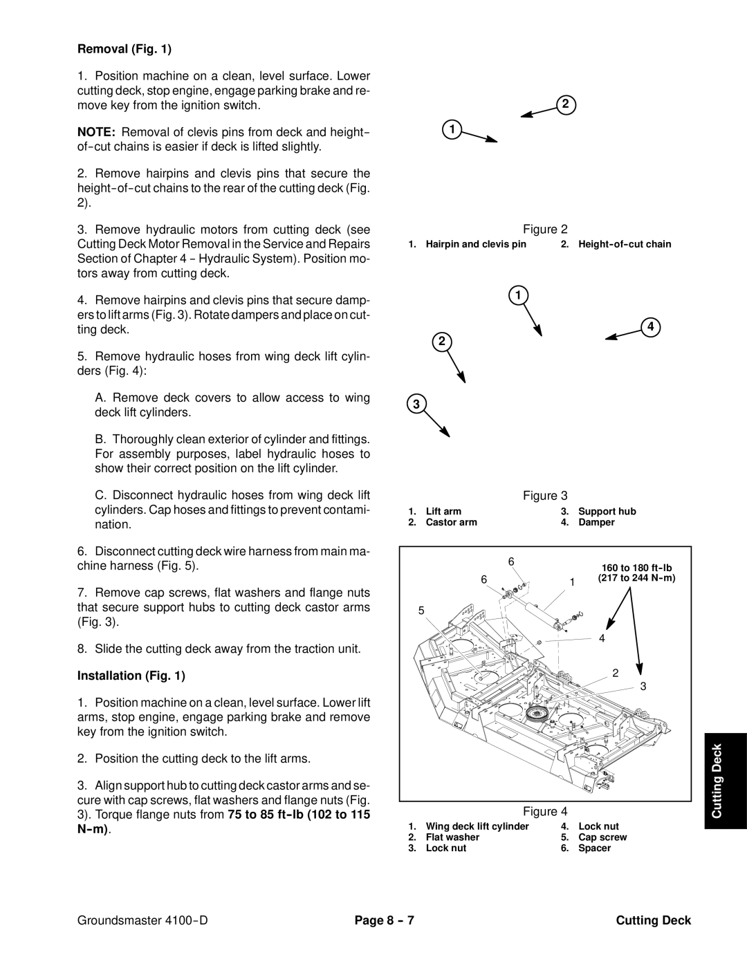 Toro 4100-D service manual Hairpin and clevis pin Height-of-cut chain Lift arm 