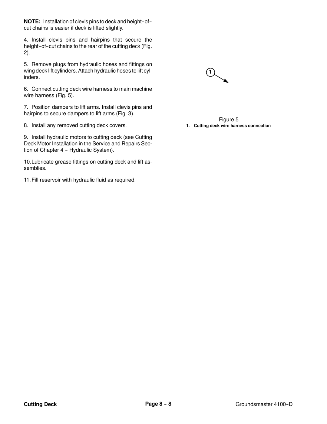 Toro 4100-D service manual Cutting deck wire harness connection 