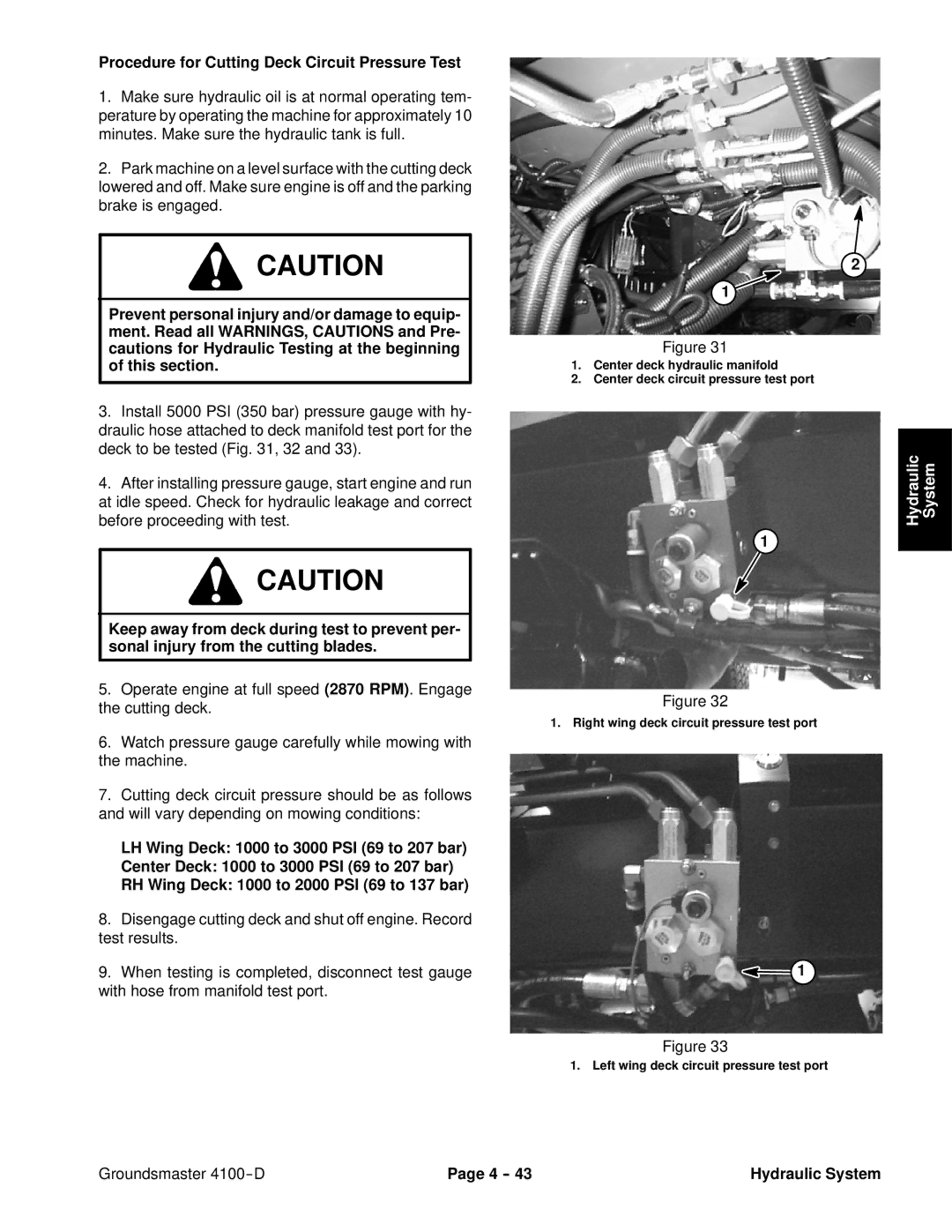 Toro 4100-D service manual Procedure for Cutting Deck Circuit Pressure Test 