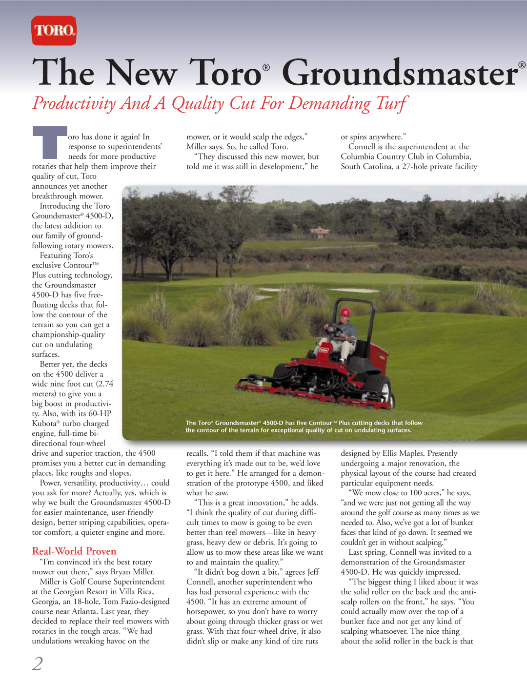 Toro 4500-D manual New Toro Groundsmaster, Real-World Proven 