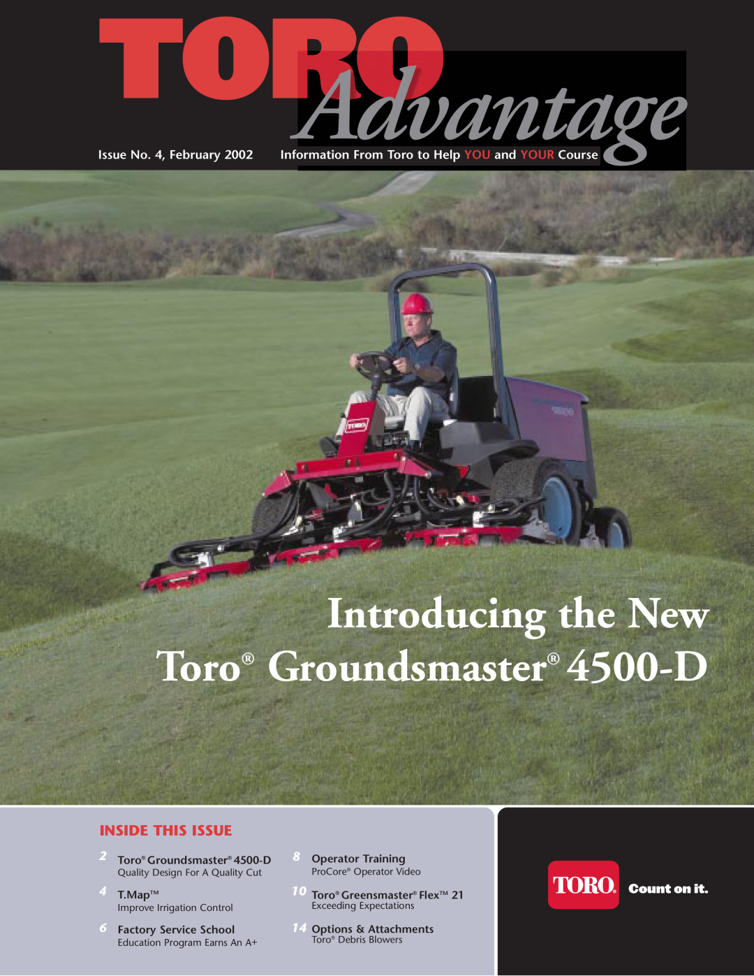 Toro manual Inside This Issue, Introducing the New Toro Groundsmaster 4500-D, Operator Training, T.MapTM 