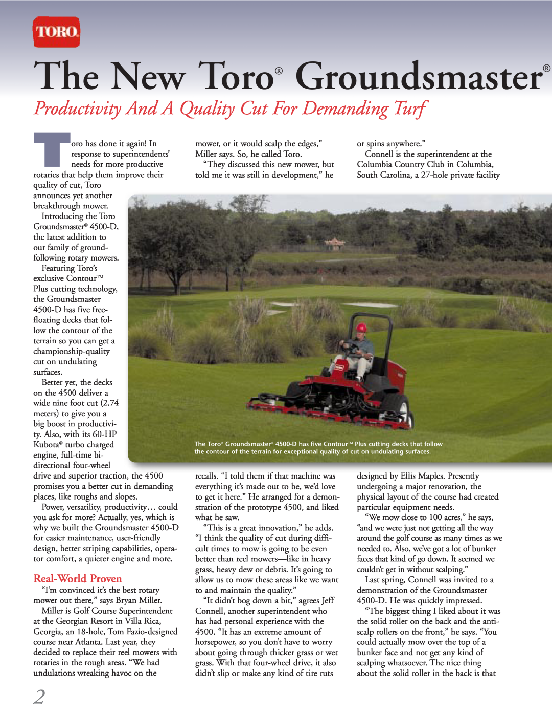 Toro 4500-D manual Productivity And A Quality Cut For Demanding Turf, Real-WorldProven, The New Toro Groundsmaster 