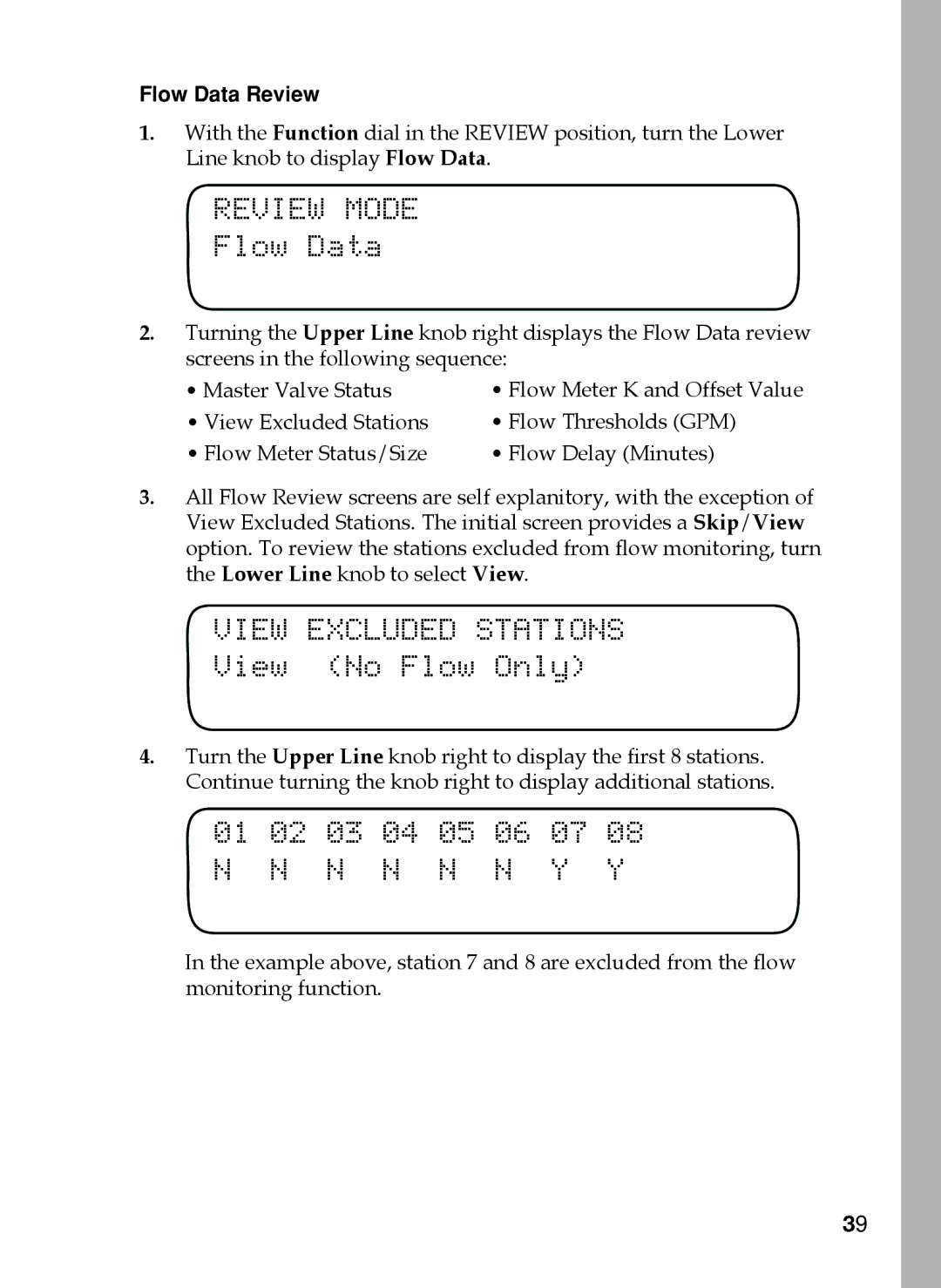 Toro 24, 48, 36, 12 View Excluded Stations, View No Flow Only, 01 02 03 04 05 06 07 08 N N N N N N Y Y, Flow Data Review 