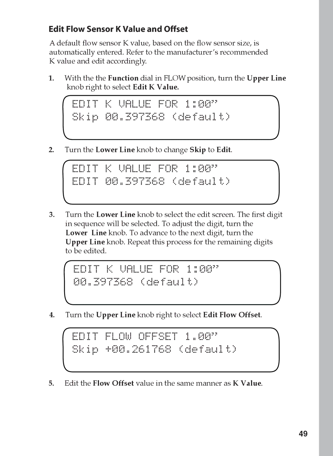 Toro 12, 48, 24, 36 manual Edit K Value for, Edit Flow Offset 