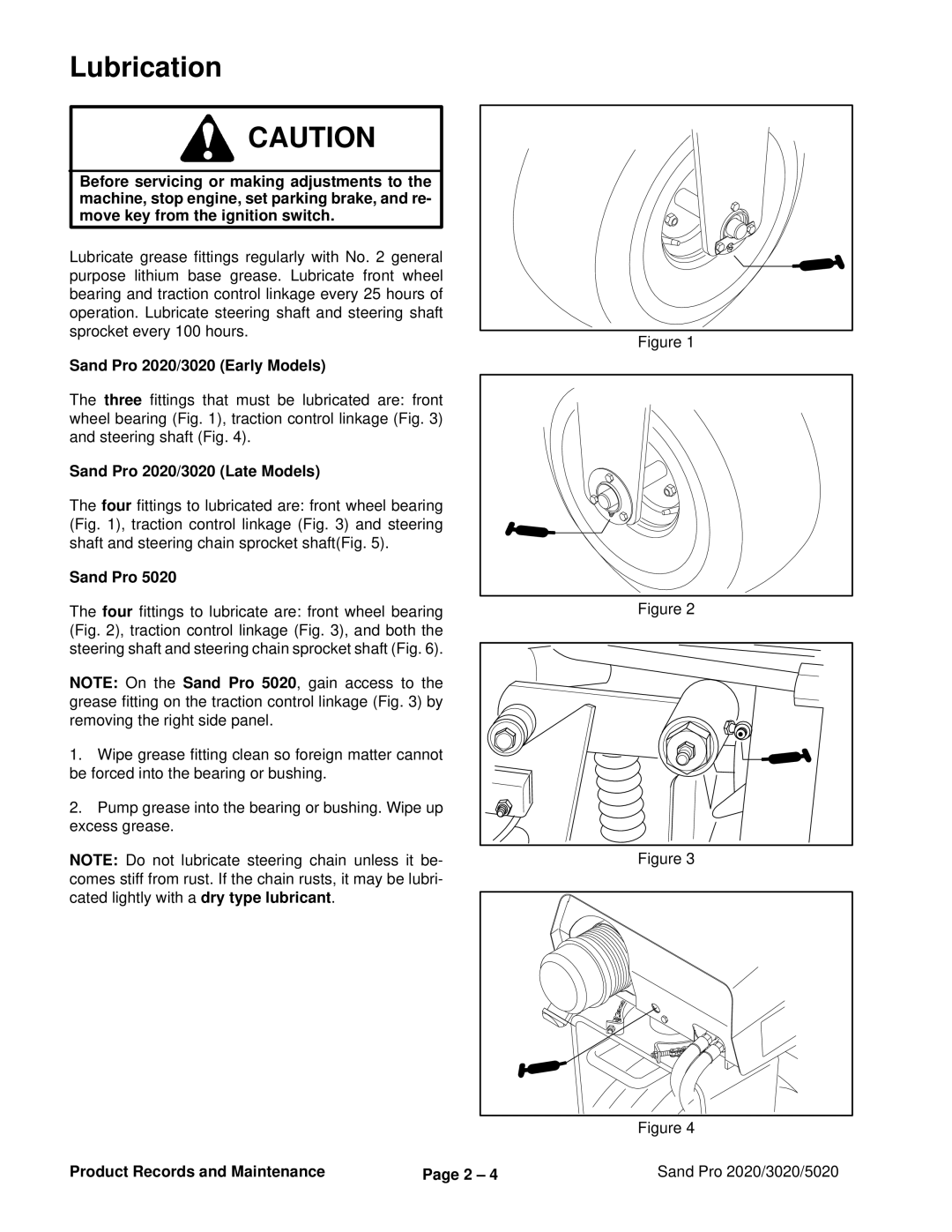 Toro 5020 service manual Lubrication, Sand Pro 2020/3020 Early Models, Sand Pro 2020/3020 Late Models 