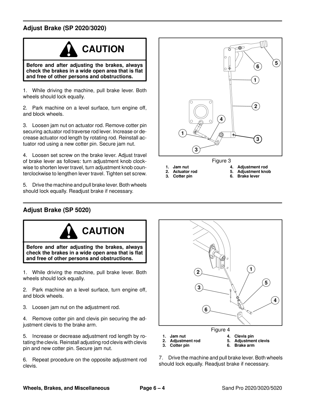 Toro 5020 service manual Adjust Brake SP 2020/3020 