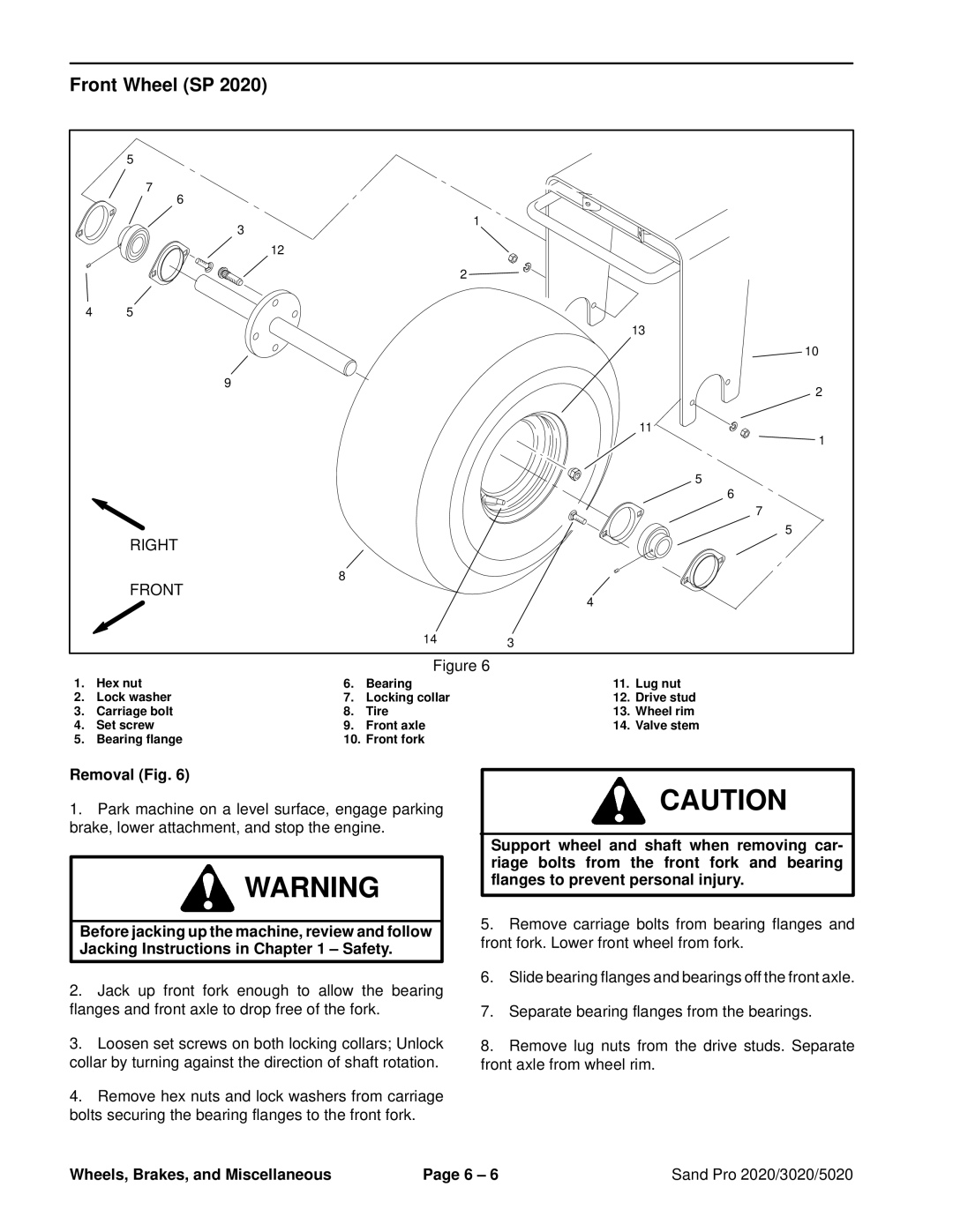 Toro 5020, 2020, 3020 service manual Front Wheel SP, Removal Fig 