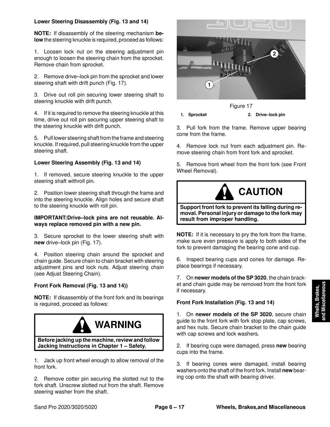 Toro 3020, 5020, 2020 service manual Lower Steering Disassembly, Lower Steering Assembly, Front Fork Removal 