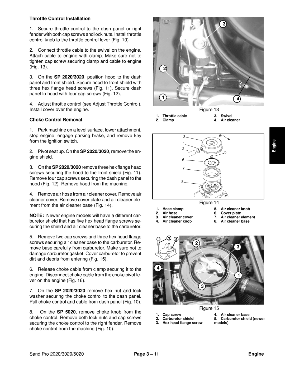 Toro 2020, 5020, 3020 service manual Throttle Control Installation, Choke Control Removal 