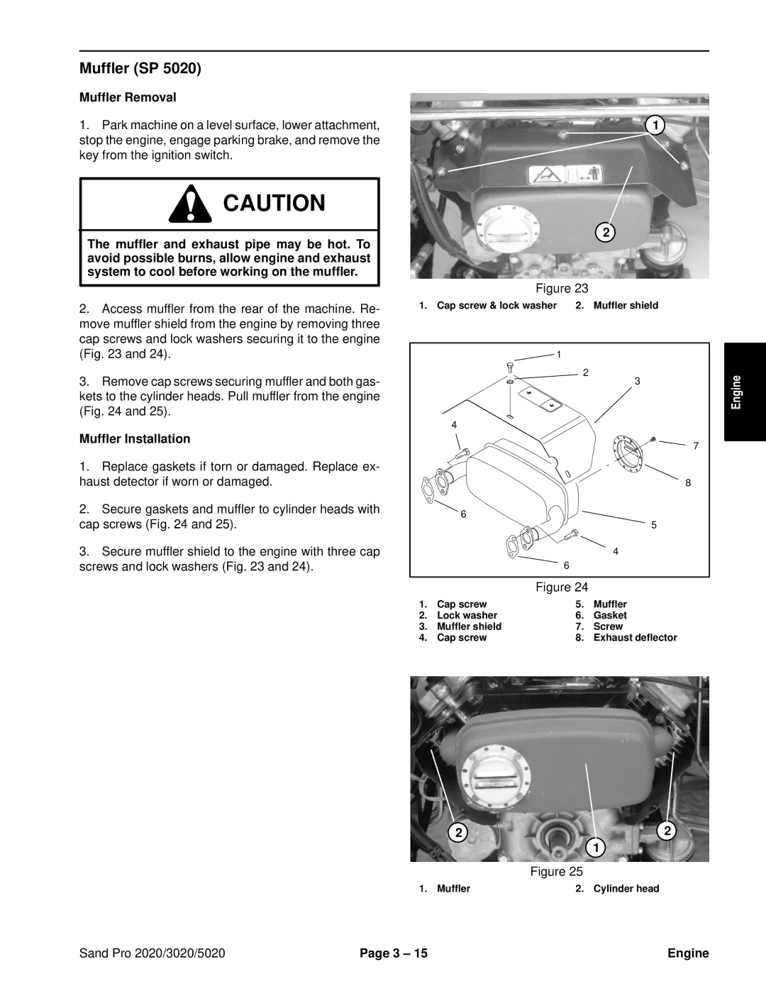 Toro 3020, 5020, 2020 service manual Muffler SP, Muffler Removal, Muffler Installation 