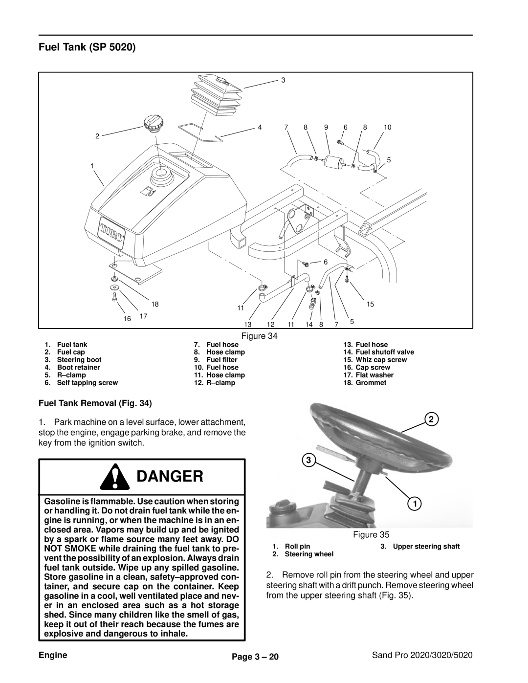 Toro 2020, 5020, 3020 service manual Fuel Tank SP 