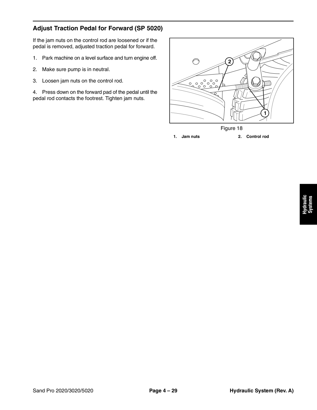 Toro 2020, 5020, 3020 service manual Adjust Traction Pedal for Forward SP 