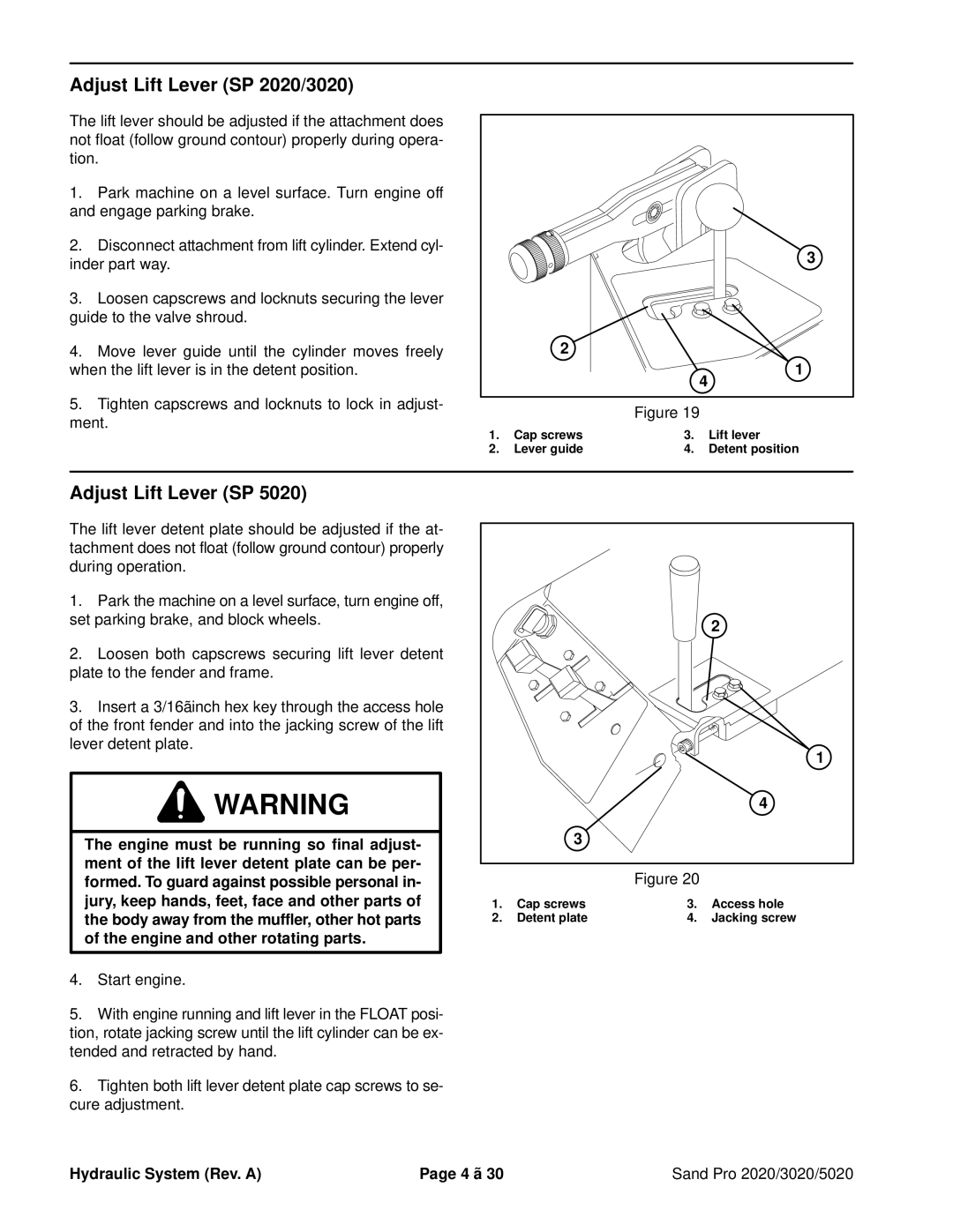 Toro 5020 service manual Adjust Lift Lever SP 2020/3020 