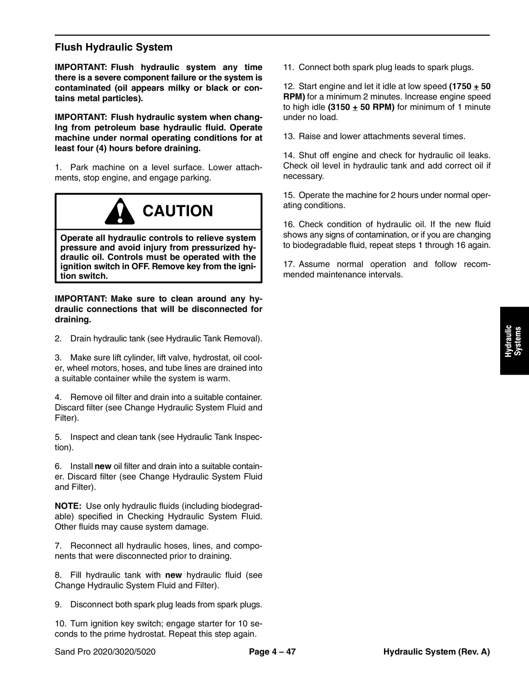 Toro 2020, 5020, 3020 service manual Flush Hydraulic System 