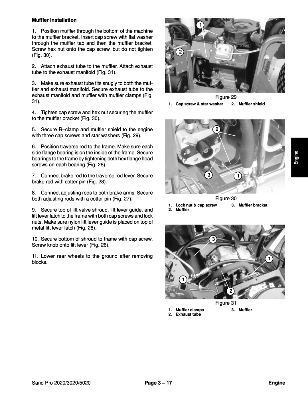 Toro service manual Muffler Installation, Engine, Sand Pro 2020/3020/5020, Page 3 