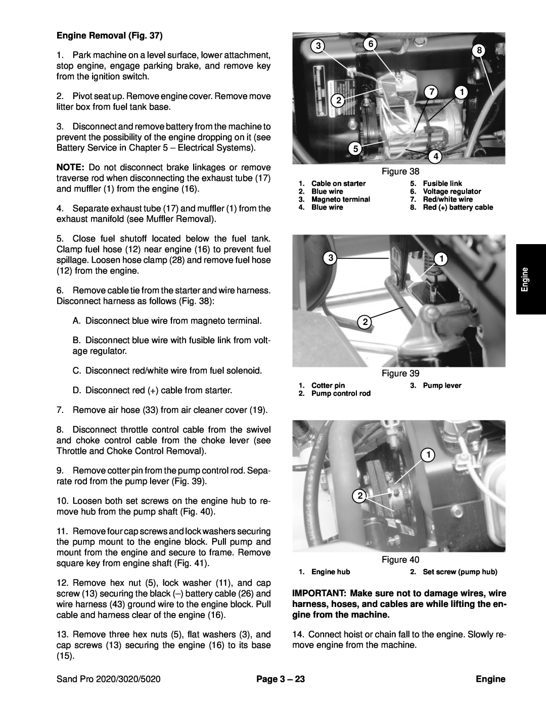 Toro service manual Engine Removal Fig, Sand Pro 2020/3020/5020, Page 3 