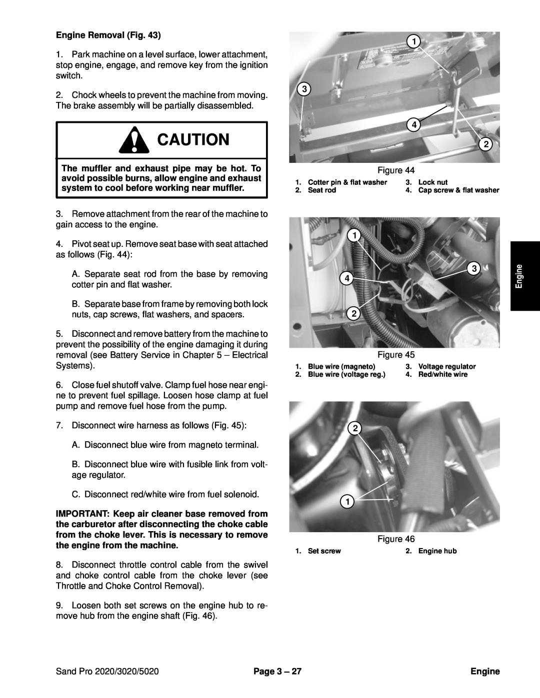 Toro service manual Engine Removal Fig, Sand Pro 2020/3020/5020, Page 3 