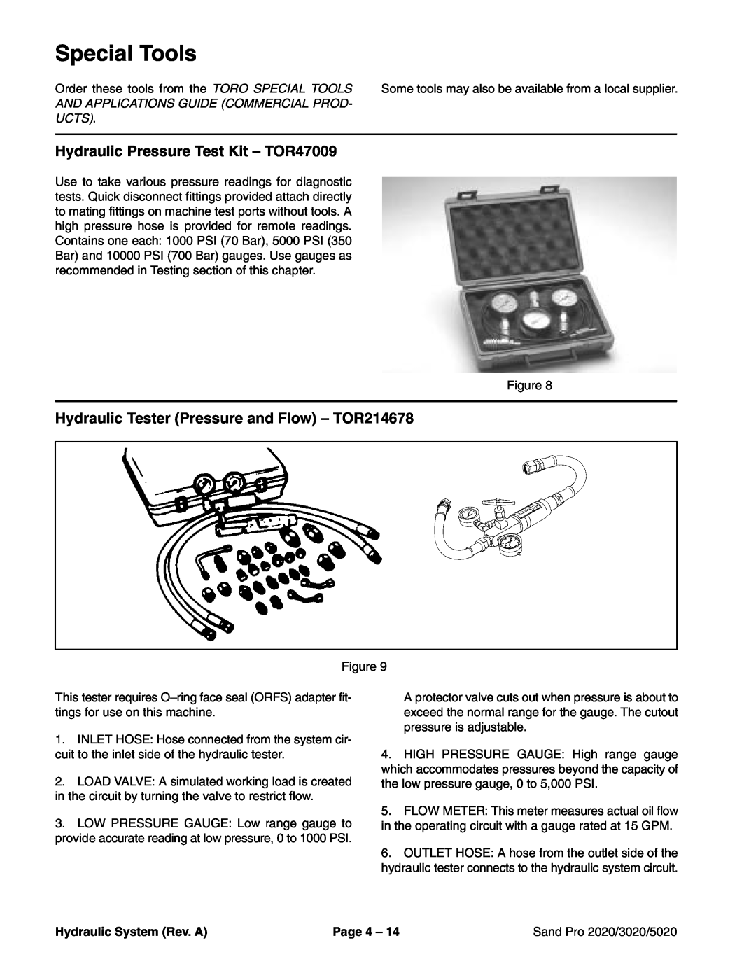 Toro 2020 Special Tools, Hydraulic Pressure Test Kit - TOR47009, Hydraulic Tester Pressure and Flow - TOR214678, Page 4 