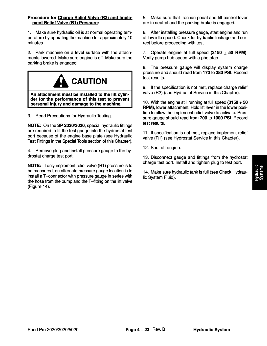 Toro 2020, 5020, 3020 service manual Systems, Page 4 - 23 Rev. B, Hydraulic System Rev. A 