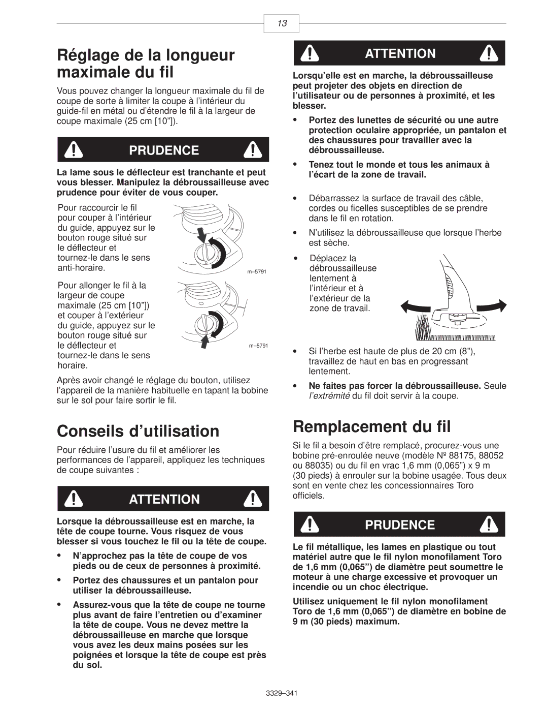 Toro 51465230000001 & Up manual Conseils dutilisation, Remplacement du fil 