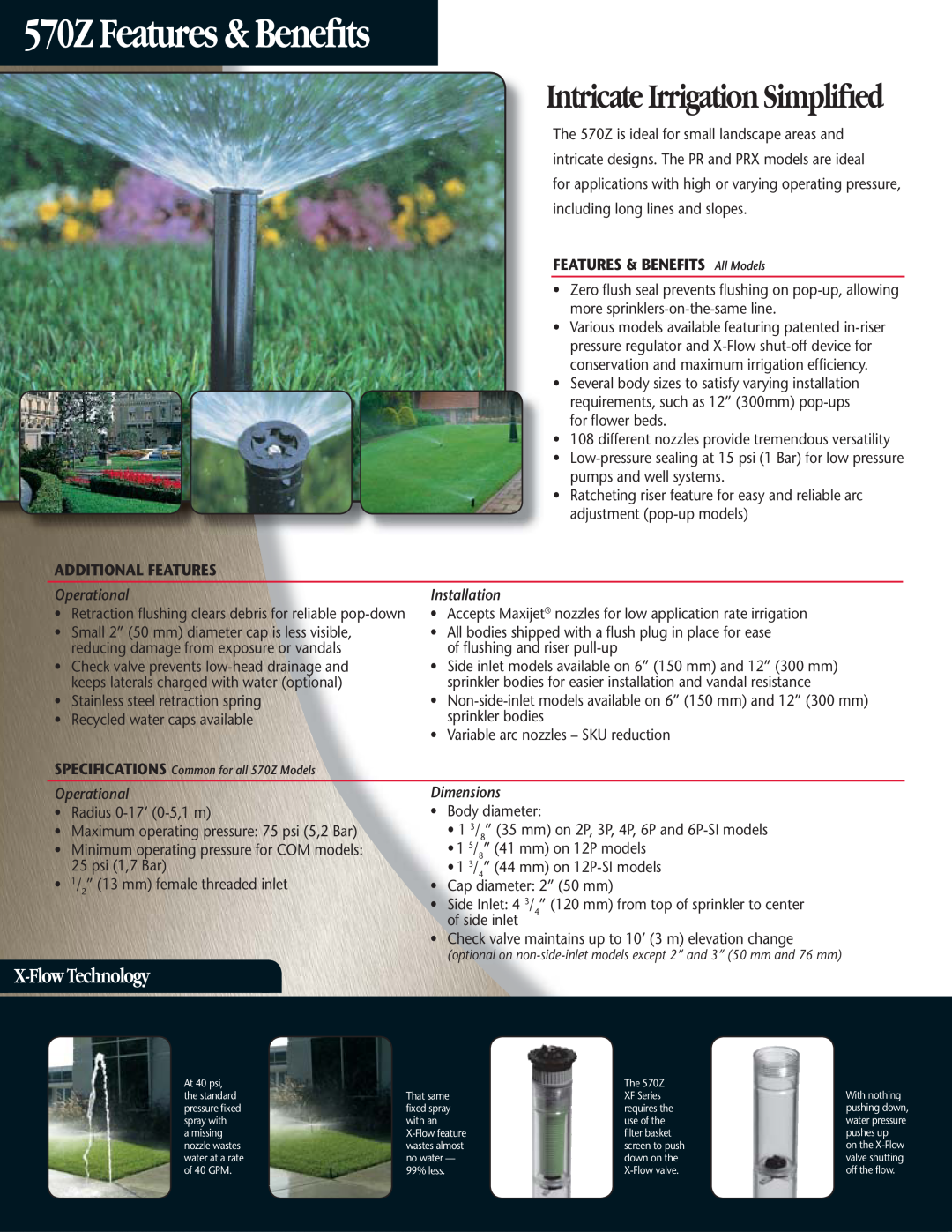 Toro manual X-Flow Technology, 570Z Features & Beneﬁts, Intricate Irrigation Simpliﬁed, FEATURES & BENEFITS All Models 
