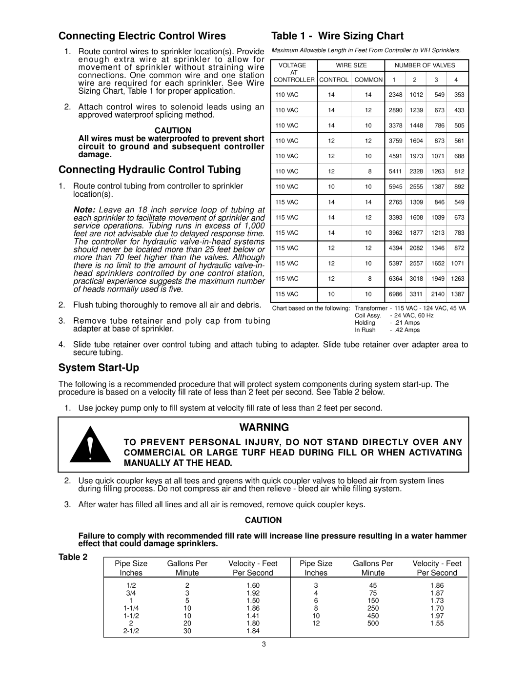 Toro 69X-06-XX Connecting Electric Control Wires Wire Sizing Chart, Connecting Hydraulic Control Tubing, System Start-Up 