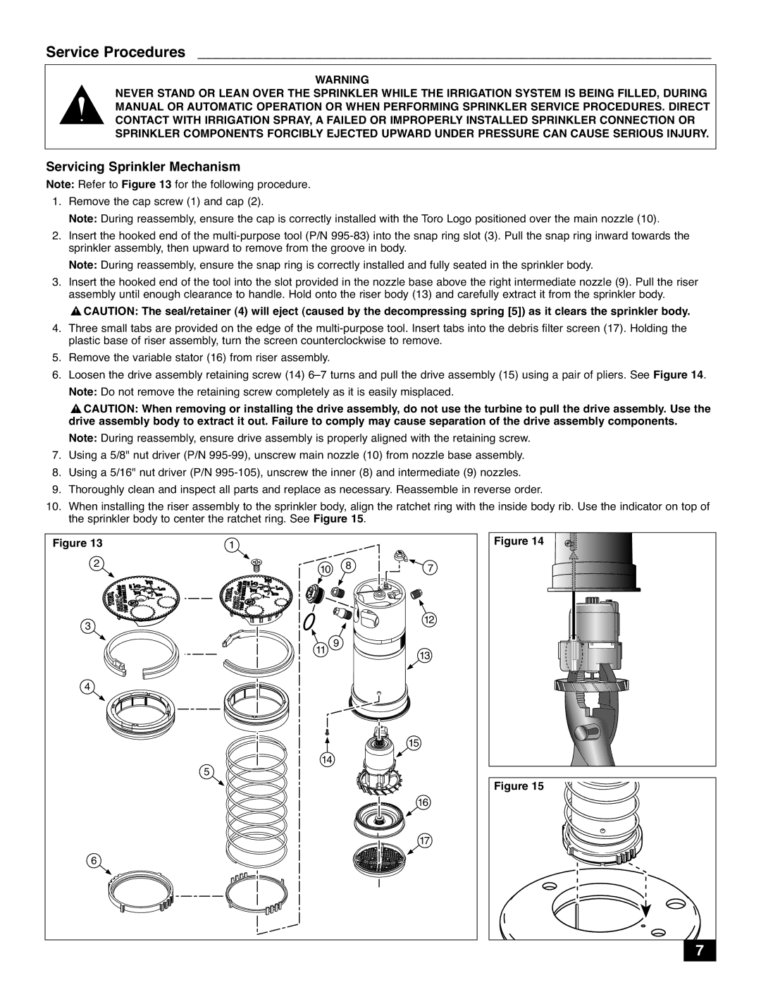 Toro 855S, 835S manual Service Procedures, Servicing Sprinkler Mechanism 