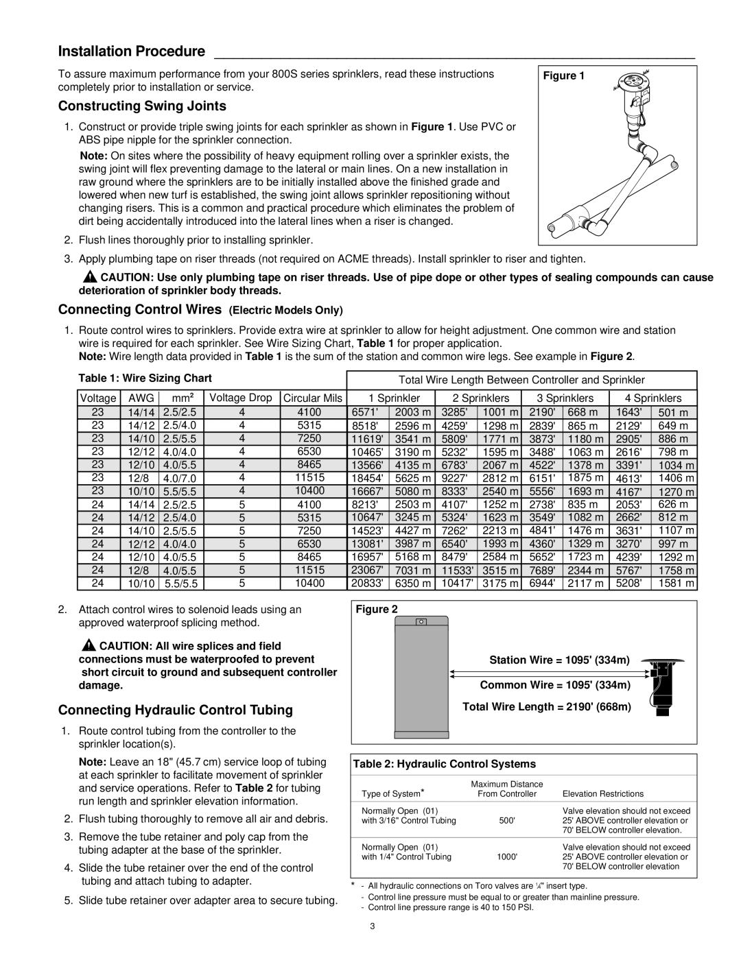 Toro 830S, 850S Installation Procedure, Constructing Swing Joints, Connecting Control Wires Electric Models Only 