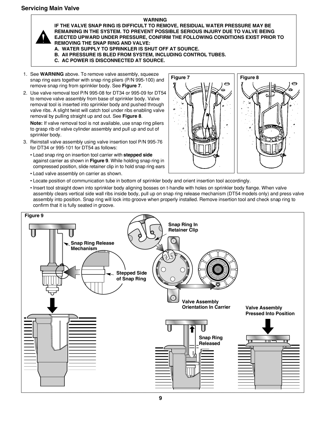 Toro DT34, DT54 specifications Servicing Main Valve, All Pressure is Bled from SYSTEM, Including Control Tubes 