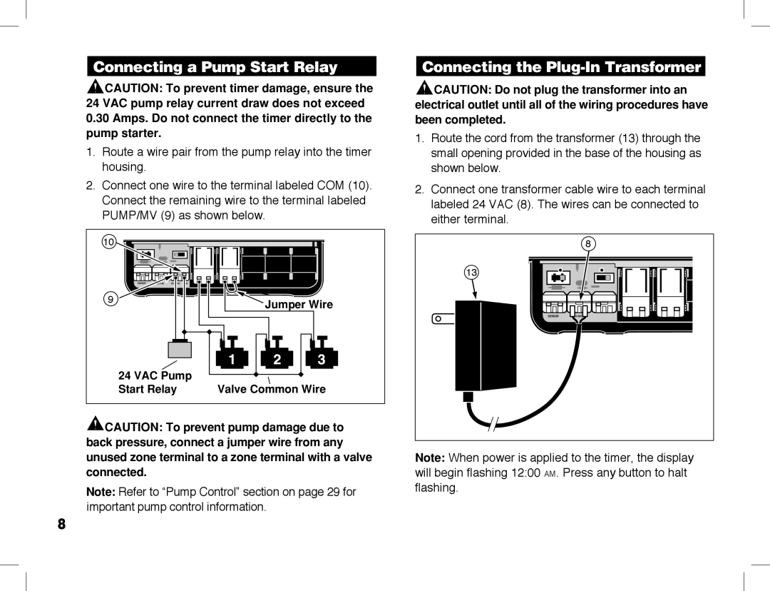 Toro ECXTRA manual Amps. Do not connect the timer directly to the pump starter 