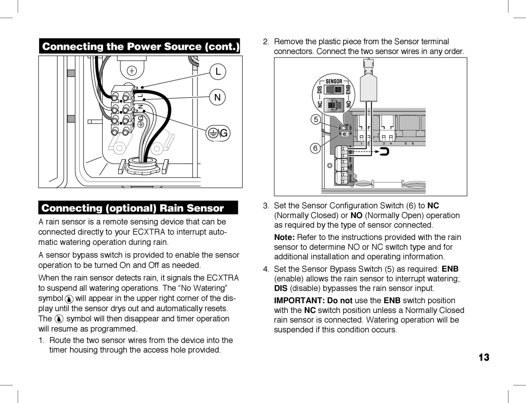 Toro ECXTRA manual Connecting optional Rain Sensor 