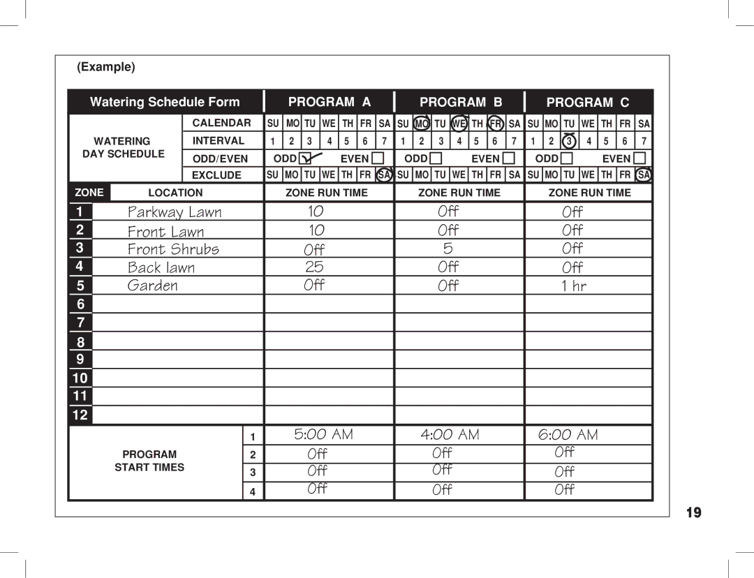 Toro ECXTRA manual Program a Program B Program C, Example 