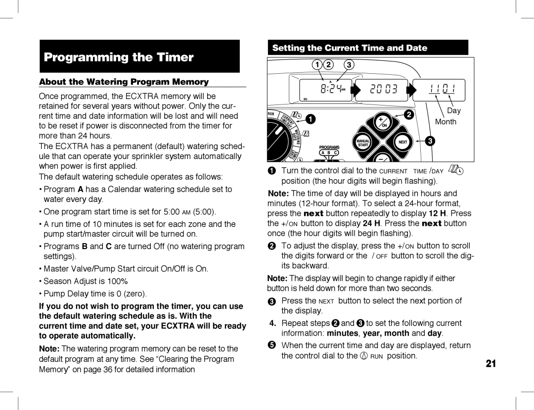 Toro ECXTRA manual Programming the Timer, About the Watering Program Memory 