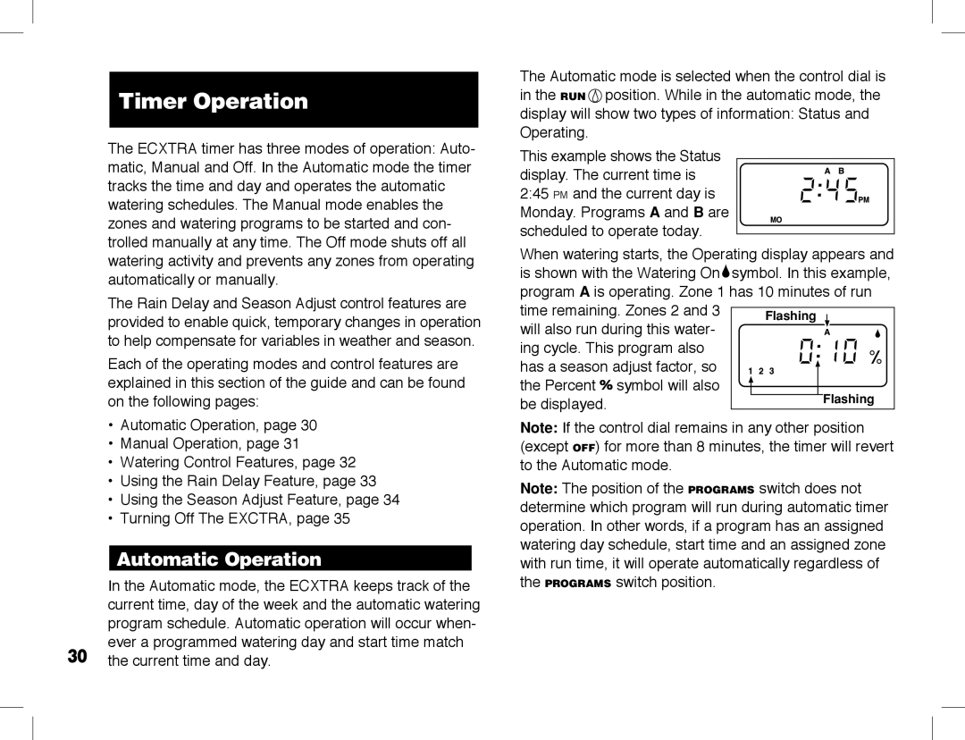 Toro ECXTRA manual Timer Operation, Automatic Operation 