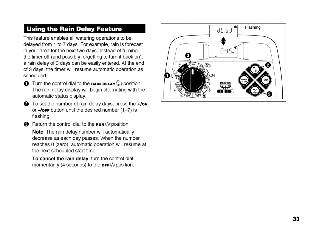 Toro ECXTRA manual Using the Rain Delay Feature 